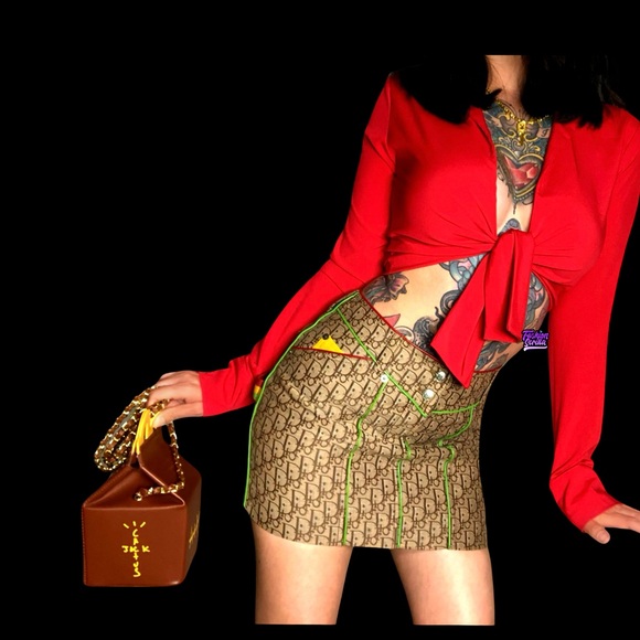 Christian Dior Vintage leather Rasta Mini skirt - Picture 5 of 15